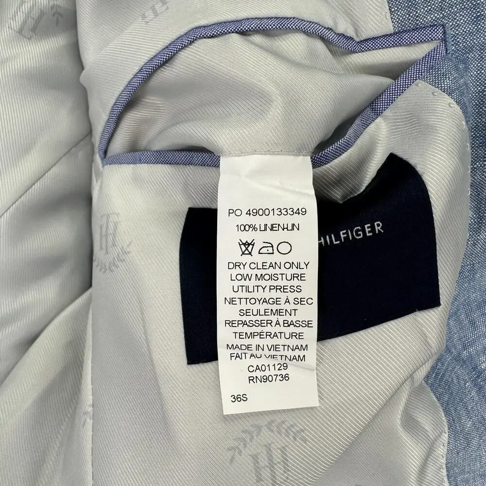 Tommy Hilfiger Mens Modern Fit 100% Linen Solid Sport Coat Blue 36S